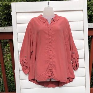 Soft Surroundings Orange Oversized Button Down Shirt with Peter Pan Collar